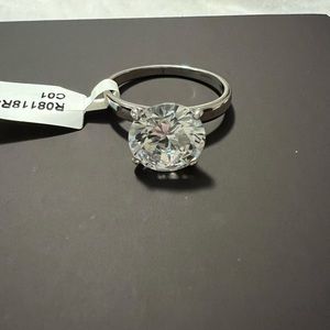 Rhodium Plated Size 9 cubic Zirconia Solitaire Ring